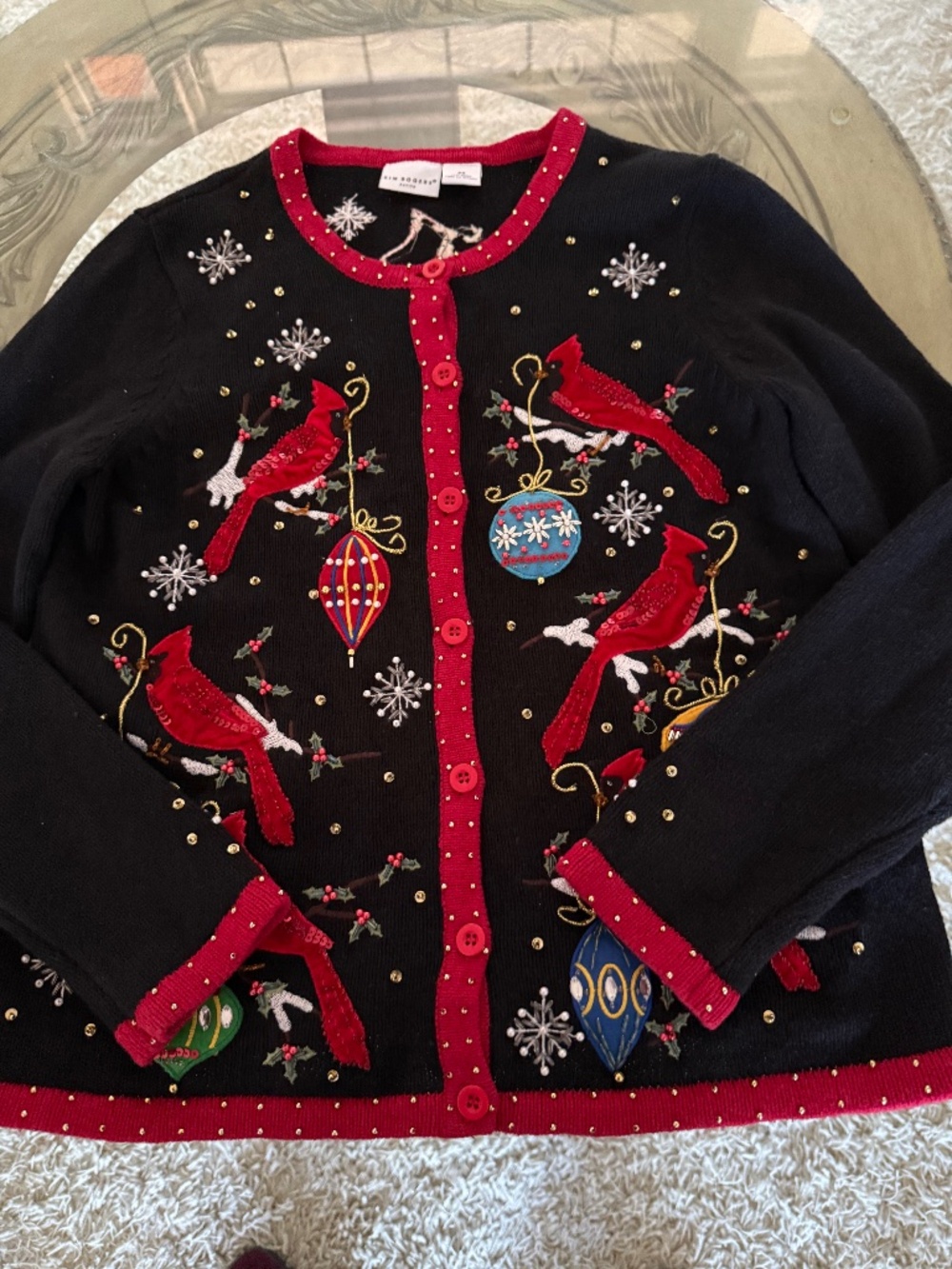 Kim Rogers Christmas Cardigan Sweater Cardinal Theme Size PS Holiday